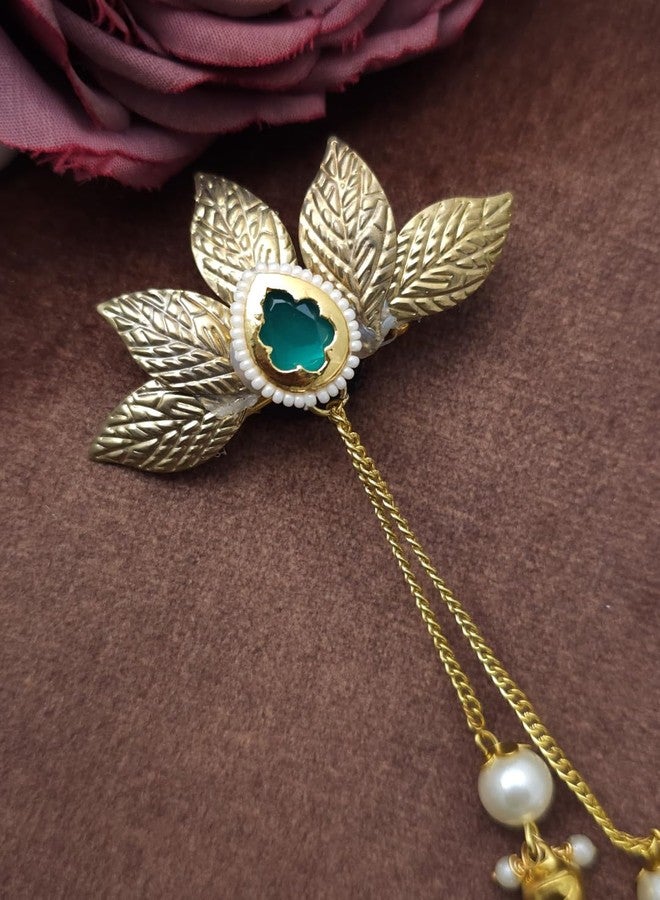 Twinsho Traditional Kundan Hair Jewellery | Wedding Hair Jewellery for Women and Girls | Bridal Hair Accessories | Traditional Hair Pin (Green-Golden) - Image 2