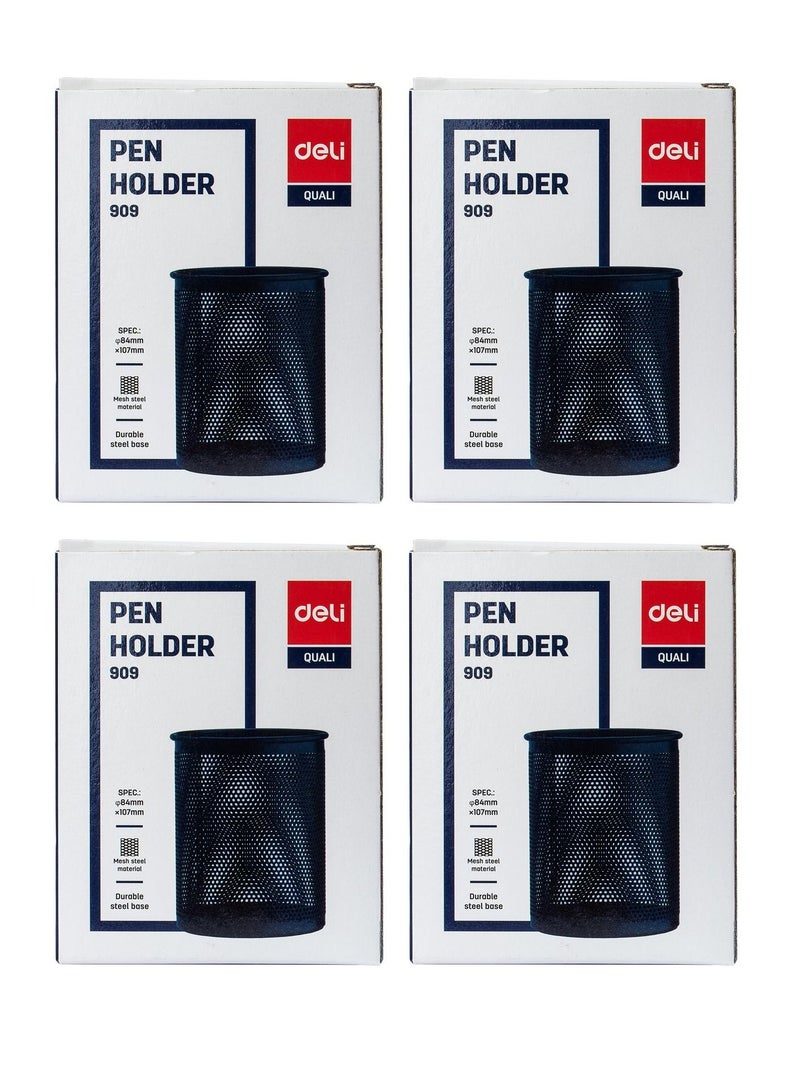 Deli 4-Piece Round Metal Steel Pen Holders Black - Image 1