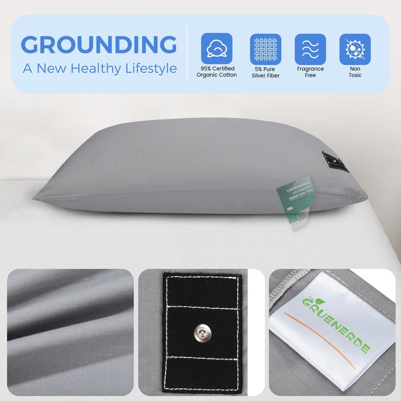 GRUENERDE Grounding Pillowcase King with 15ft Grounding Cord Conductive Grounding Pillowcase 20x36in Silver Fiber Improve Sleep Reduce Stress Anxiety Relief Gray 1pc - Image 5