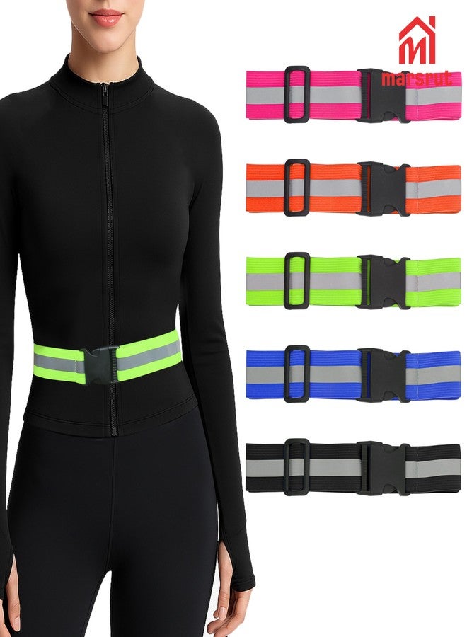Marsrut 5 Pcs Reflective Belt or Sash, PT Belts Lights for Running At Night Safety Visibility Adjustable Lightweight Vest Waist Glow Straps for Cycling Walking Fit Women Men Kid (Black Blue Pink Green Orange) - Image 3