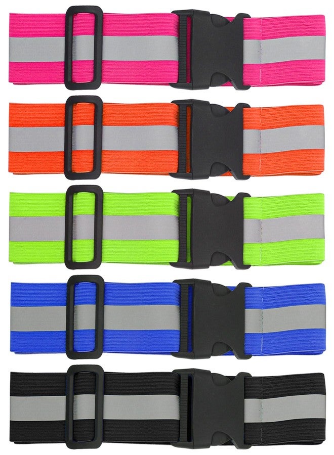Marsrut 5 Pcs Reflective Belt or Sash, PT Belts Lights for Running At Night Safety Visibility Adjustable Lightweight Vest Waist Glow Straps for Cycling Walking Fit Women Men Kid (Black Blue Pink Green Orange) - Image 1