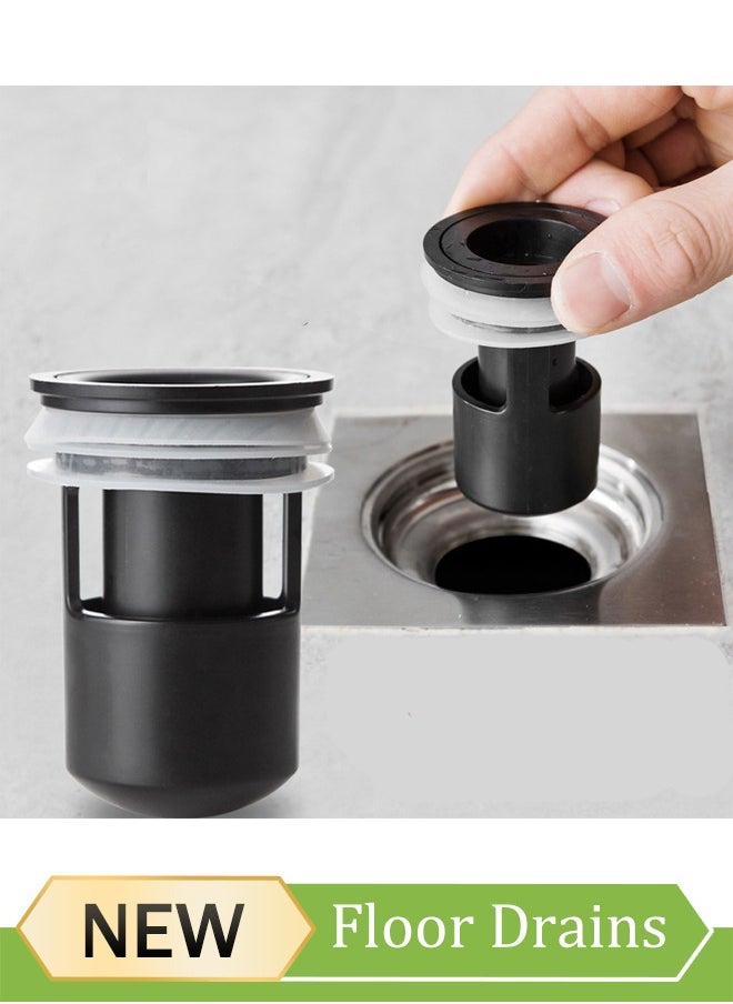 Generic Silicone Floor Drain Core, Anti Odor Floor Drain Plug, Sewer Drain Core, Bathroom Sink Drain with Filter Basket, Sewer Floor Drain Core for Bathroom Kitchen, Grey, Black, 7 * 4.8cm  - Image 1