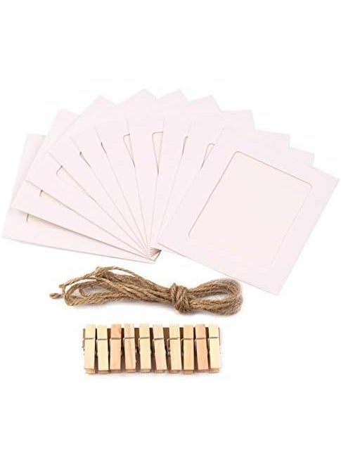 53 Arts 53ARTS 10Pcs Photo Frame PaperDIY Photo Frame Wooden Clip Paper Picture Holder for Wedding Baby Shower Birthday Party Photo Home Office Party DecorationWhite Photo Frame Wooden Paper Clip  - Image 1
