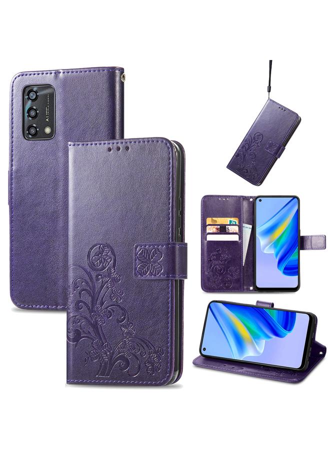 اس-توب جراب لهاتف OPPO A95 5G، جراب هاتف جلدي منقوش بأربع أوراق - Image 1