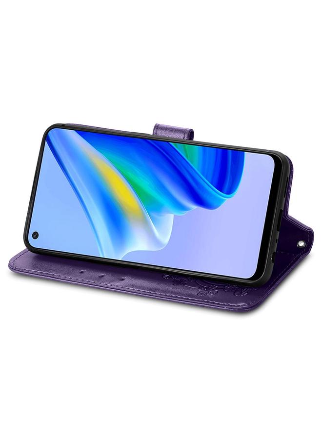 اس-توب جراب لهاتف OPPO A95 5G، جراب هاتف جلدي منقوش بأربع أوراق - Image 4