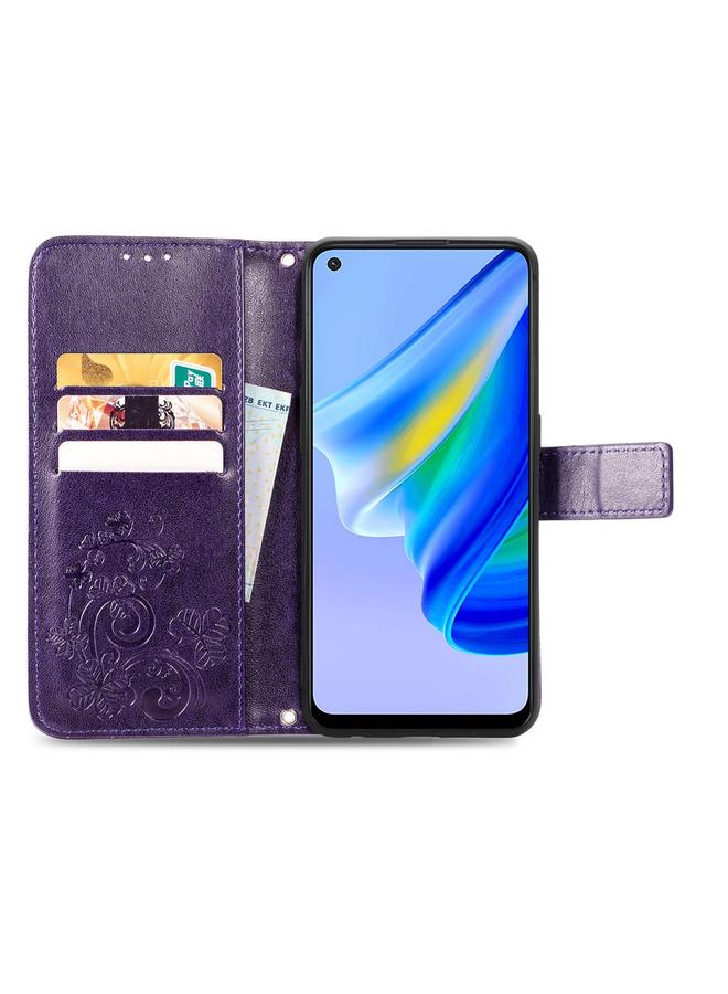 اس-توب جراب لهاتف OPPO A95 5G، جراب هاتف جلدي منقوش بأربع أوراق - Image 3