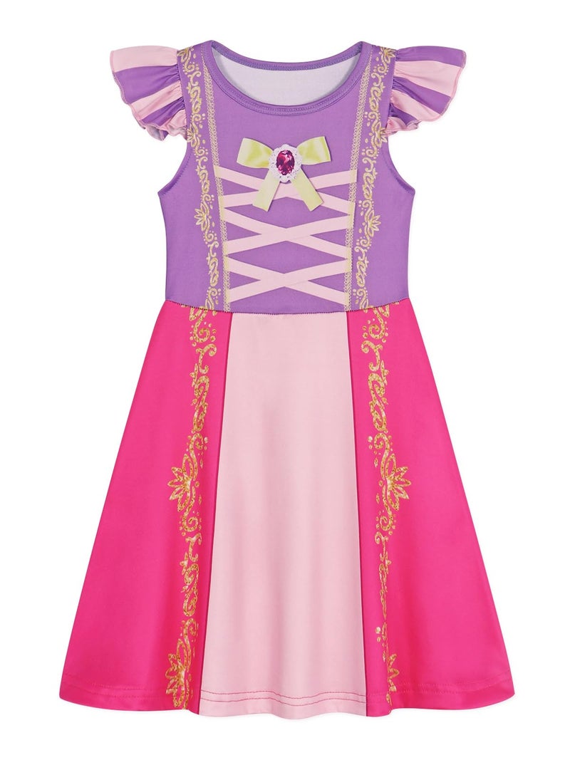 Jurebecia Girls Nightgowns Princess Nightgown Ruffle Sleeve Nightdress Pajamas for Kids Sleep Wear Nightie Dress Size 5t 4-5 Years Purple Pink - Image 1