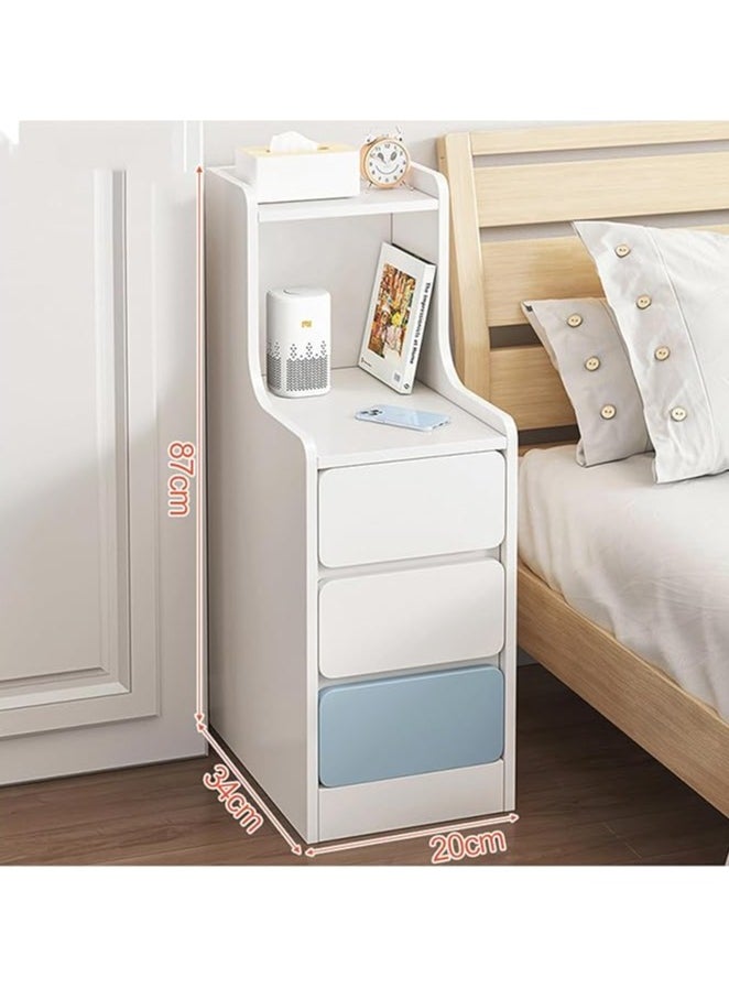 30cm Three Drawer Bedside Table, Shelf Simple Modern Small Ultra-Narrow Simple Bedside Mini Storage Cabinet Rental Room with Storage Cabinet