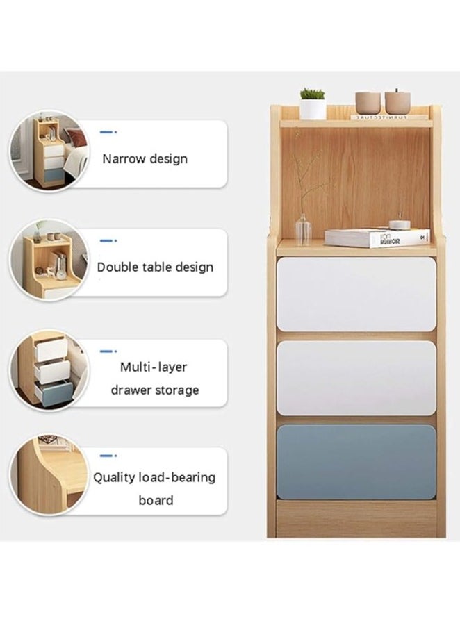 30cm Three Drawer Bedside Table, Shelf Simple Modern Small Ultra-Narrow Simple Bedside Mini Storage Cabinet Rental Room with Storage Cabinet
