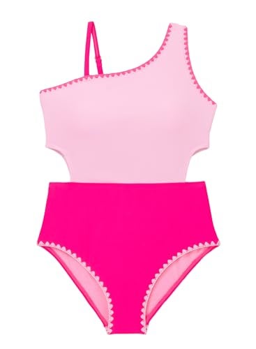 blibean Teen Girls Swimsuits Little Kids Summer One Piece Hawaii Beach Bathing Suit Tween Girl Fashion Color Block Swimwear Traje De Baño para Niñas Size 10-11 Year Old Rose Pink - Image 5
