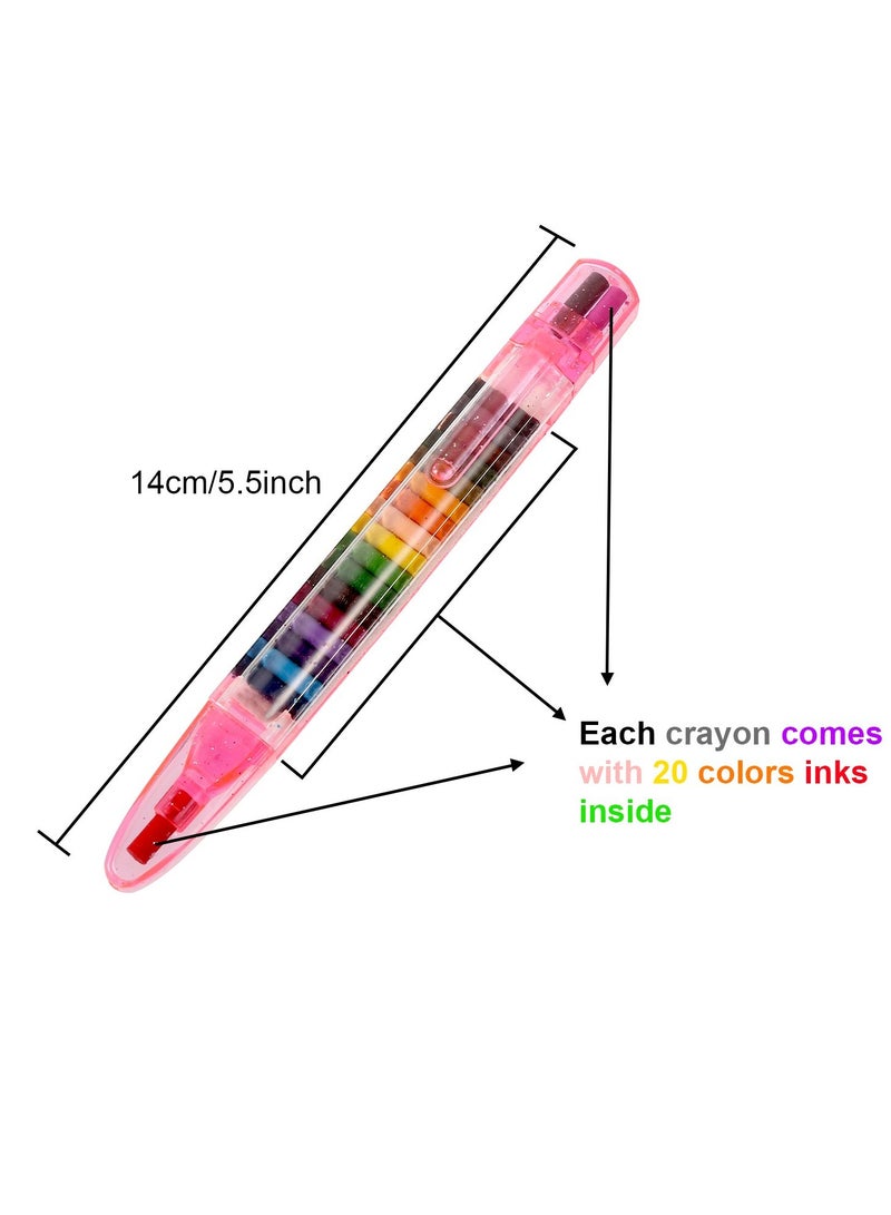 Excefore Rainbow Pencils, 20 Pcs Stackable Glitter Crayons for Kids Stacking DIY Crayons, 20 Color Buildable Crayons Party Favors for Office School Art Class Supplies (4 Shell Colors) - Image 2