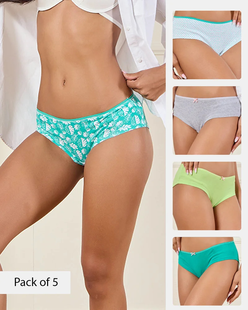 REDTAG Women Assorted Printed And Solid Low Rise Briefs (Pack of 5)