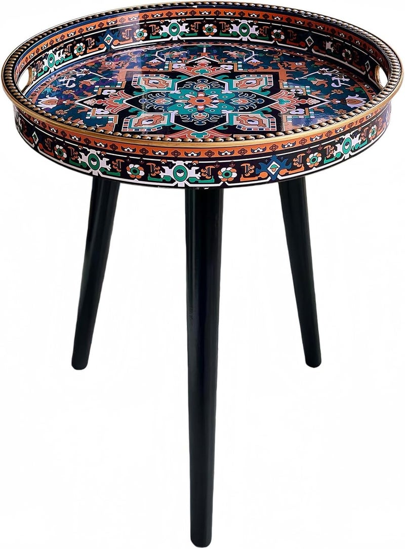 Simmer Stone Round Indoor Side Tables with Detachable Wooden 3 Legs, Versatile Tray Table, Perfect For Round Coffee Table Tea, and Relaxation Time 17.7 Inch (Dot Polka ethnic) - Image 1