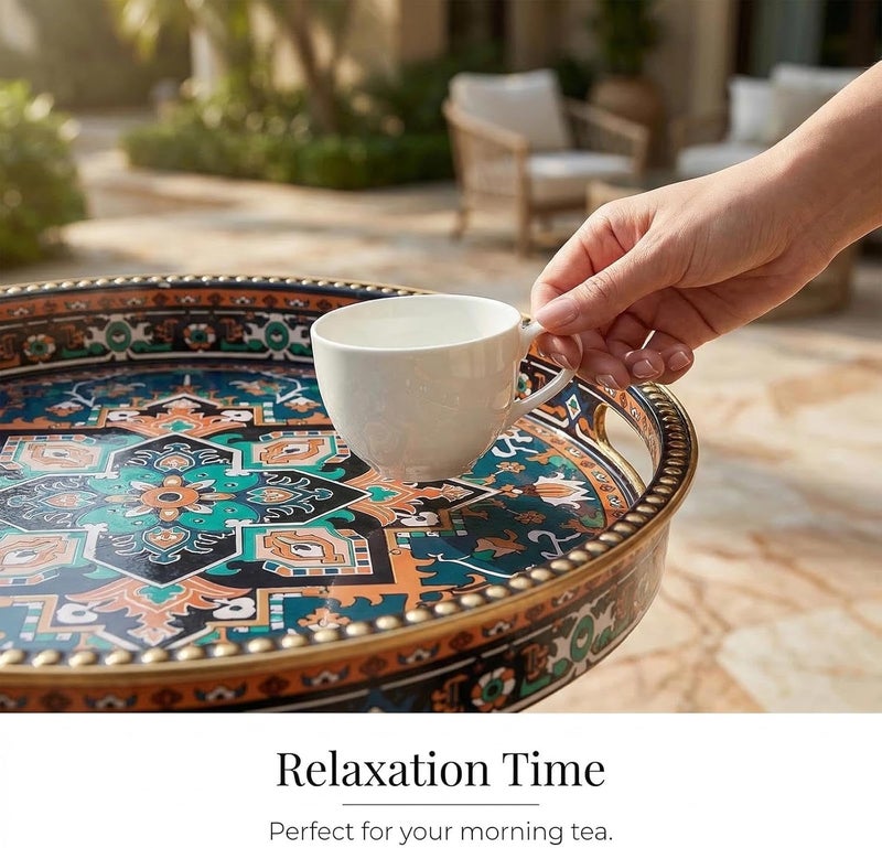 Simmer Stone Round Indoor Side Tables with Detachable Wooden 3 Legs, Versatile Tray Table, Perfect For Round Coffee Table Tea, and Relaxation Time 17.7 Inch (Dot Polka ethnic) - Image 2