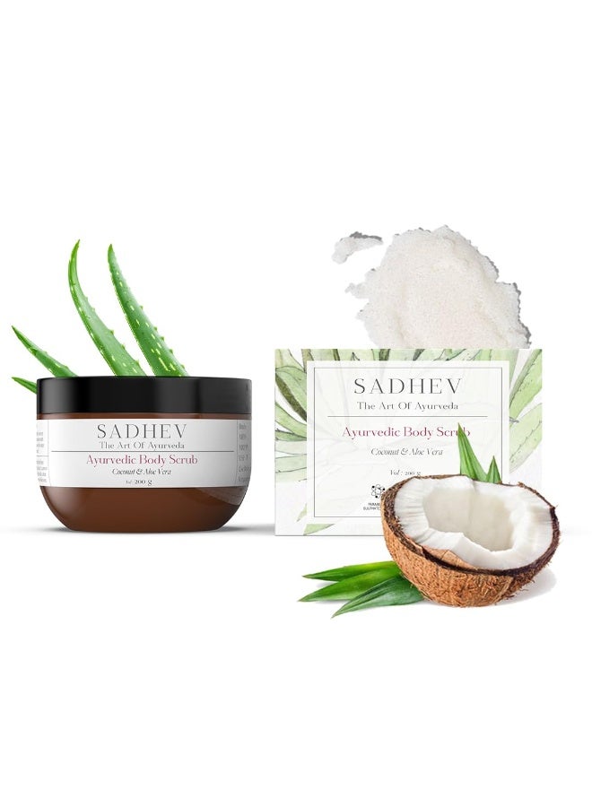 Sadhev Natural and Ayurvedic Coconut and Aloe Vera Body Scrub For Cleaning Dirt, Dead, and Damaged Skin Cells, Improve Skin Tone 200gm - Image 1