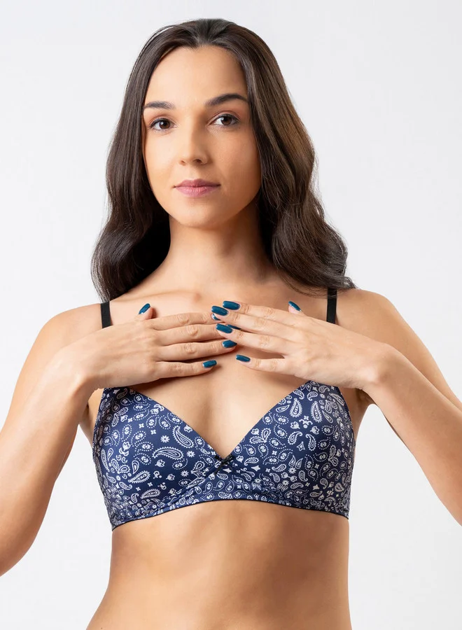Aadaraya Aadaraya Printed Padded Nursing Bra with Hook and Eye Closure