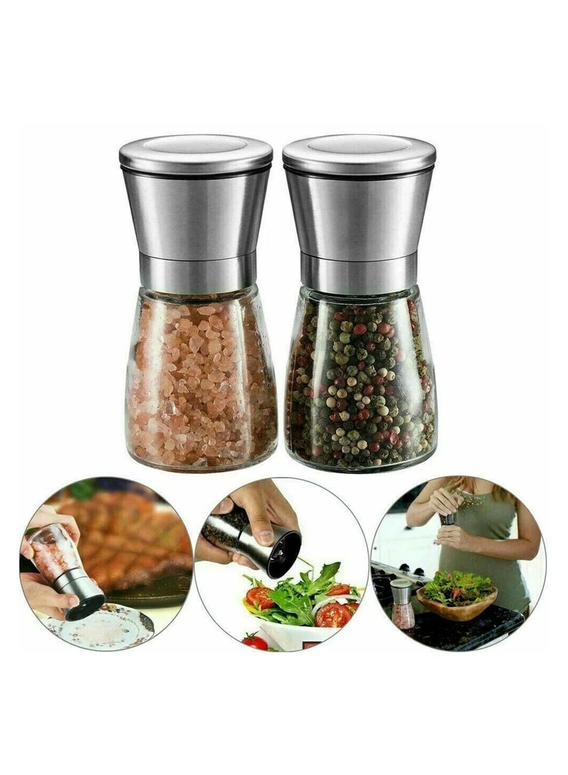 BLOOMING TIME Set of 2 Salt and Pepper Grinder, Adjustable Coarseness Salt and Pepper Mills with Premium Stainless Steel for Sea Salt, Black Peppercorn, Spices(180ml) - Image 1