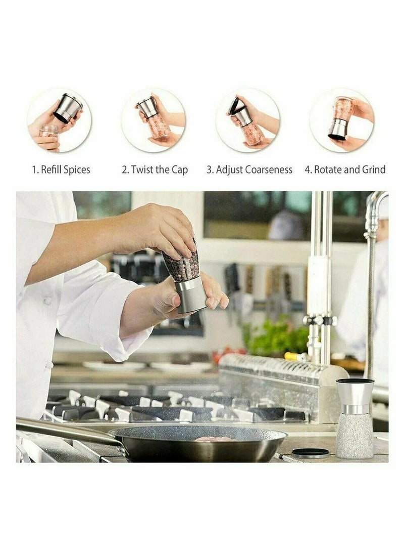 BLOOMING TIME Set of 2 Salt and Pepper Grinder, Adjustable Coarseness Salt and Pepper Mills with Premium Stainless Steel for Sea Salt, Black Peppercorn, Spices(180ml) - Image 3