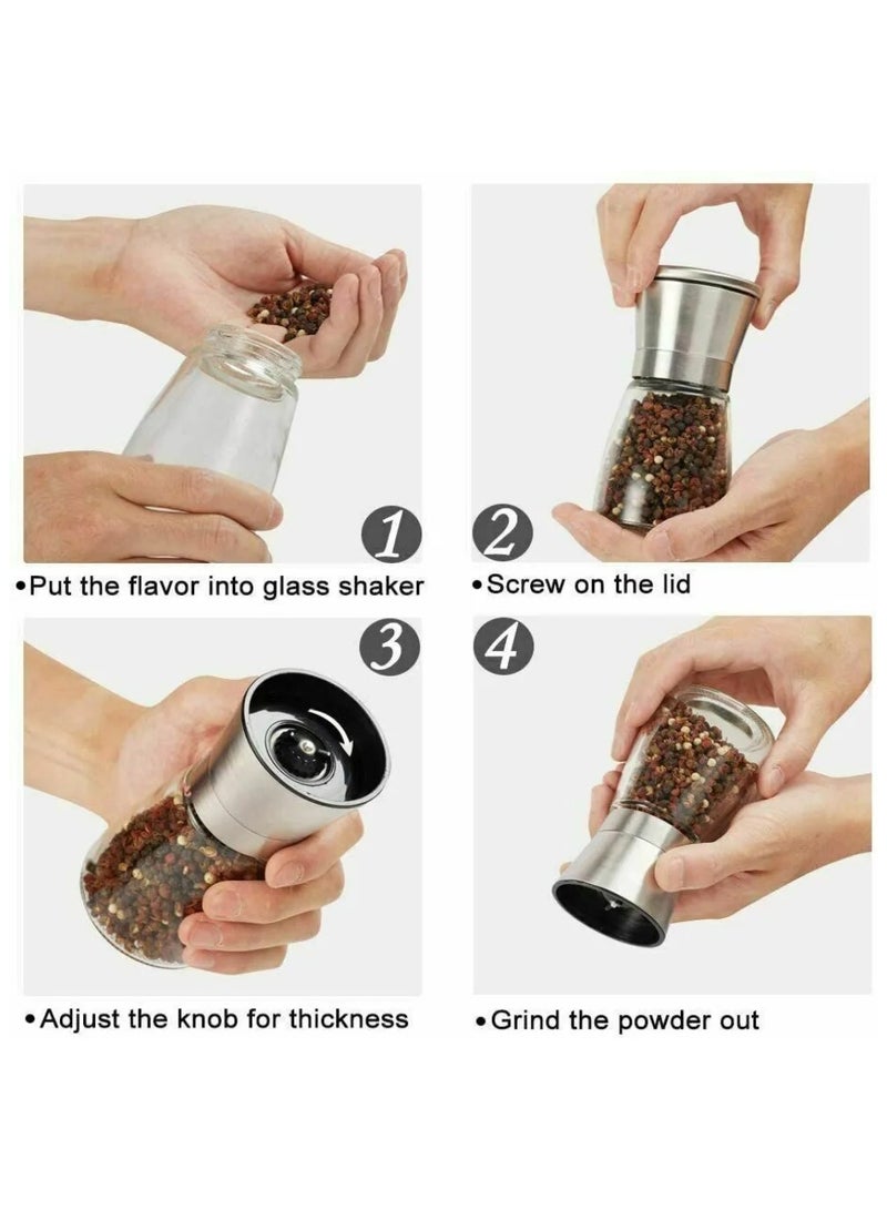 BLOOMING TIME Set of 2 Salt and Pepper Grinder, Adjustable Coarseness Salt and Pepper Mills with Premium Stainless Steel for Sea Salt, Black Peppercorn, Spices(180ml) - Image 5