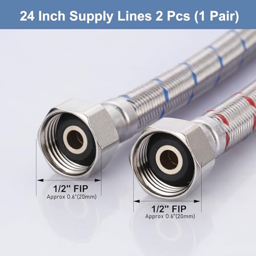 ARCORA 24-Inch Line Connects Kitchen Sink to Water Supply, Braided Stainless Steel cUPC Supply Lines 1/2 Inch FIP x 1/2 Inch FIP Sink Hose Attachment for Faucet 1 Pair - Image 3