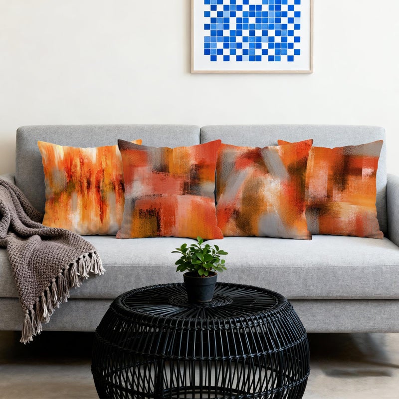 Hexagram Burnt Orange Pillow Covers 18x18 Set of 4, Decorative Outdoor Modern Orange Throw Pillow Covers, Farmhouse Cushion Case for Couch Sofa Indoor Home Bedroom Living Room Decor(No Insert) - Image 2