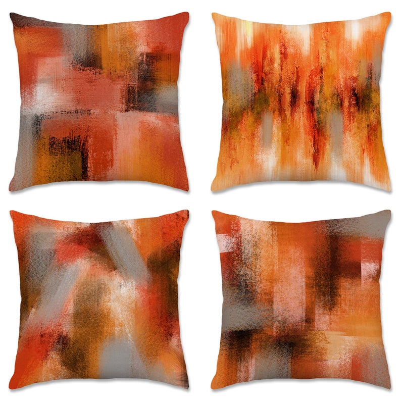 Hexagram Burnt Orange Pillow Covers 18x18 Set of 4, Decorative Outdoor Modern Orange Throw Pillow Covers, Farmhouse Cushion Case for Couch Sofa Indoor Home Bedroom Living Room Decor(No Insert) - Image 1