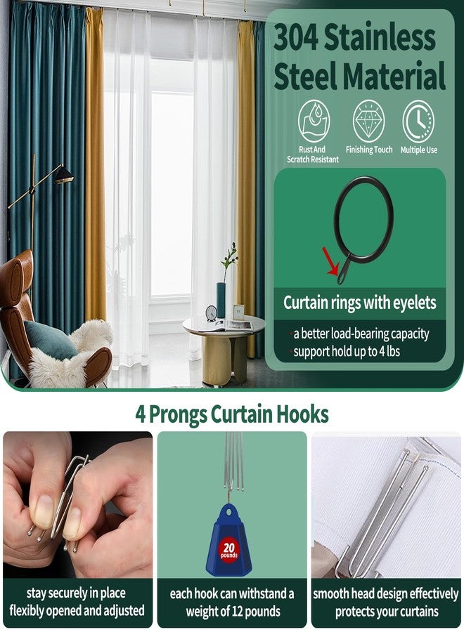 Yauhar Yuahar 120Pcs 1.35 Inch/ 30mm Metal Drapery Curtain Hanging Rings with Eyelets, 4 Prongs Pinch Pleat Hook with Pin-on Hooks Pins for Window Door Shower Bathroom Drapes - Image 3
