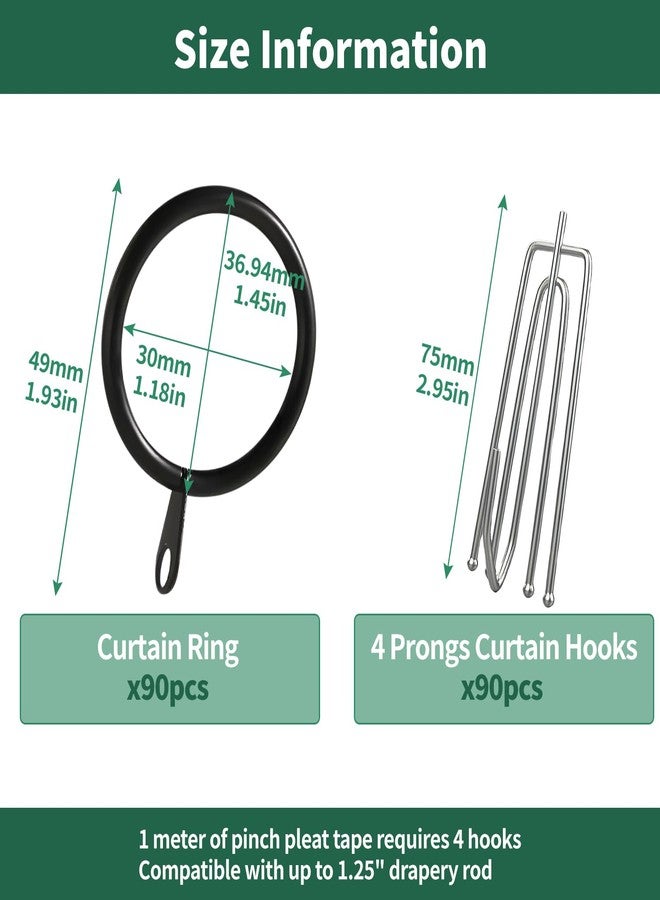 Yauhar Yuahar 120Pcs 1.35 Inch/ 30mm Metal Drapery Curtain Hanging Rings with Eyelets, 4 Prongs Pinch Pleat Hook with Pin-on Hooks Pins for Window Door Shower Bathroom Drapes - Image 2