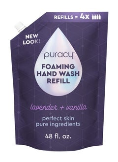 puracy Foaming Hand Soap Refill 986% PlantBased SulfateFree Natural Foam Hand Wash Refills Gently Scented with Real (Lavender & Vanilla 48 Ounce)  - Image 1
