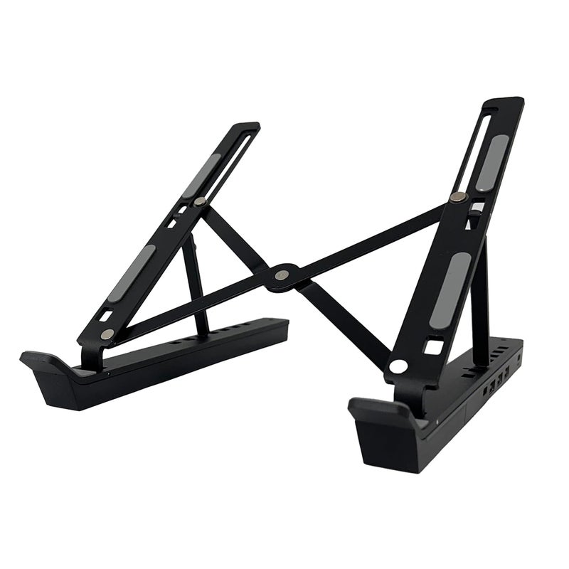 GEONIX 6 Angles Height Adjustable Foldable LaptopNotebook Aluminium Alloy Stand with 1 USBC Interface and 3 USB A Interface Black