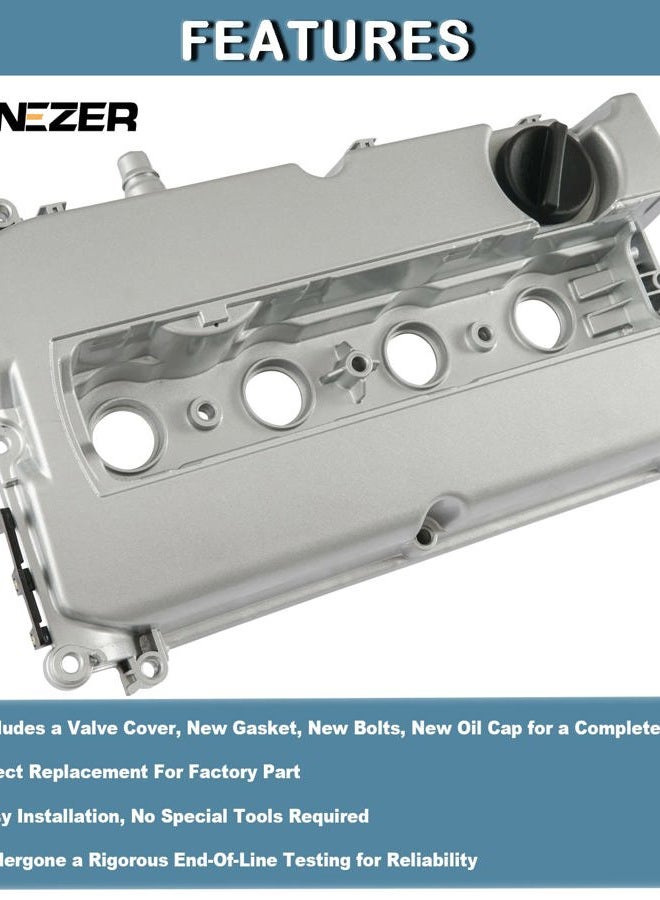 FRONEZER Aluminum Engine Valve Cover Kit with Gasket, Bolts, Oil Filler Cap Compatible with 2011-2016 Chevy Cruze, 2012-2018 Sonic, 2013-2020 Trax, 2009-2011 Aveo Aveo5 1.6L 1.8L Replace# 55558673 55564395 - Image 2