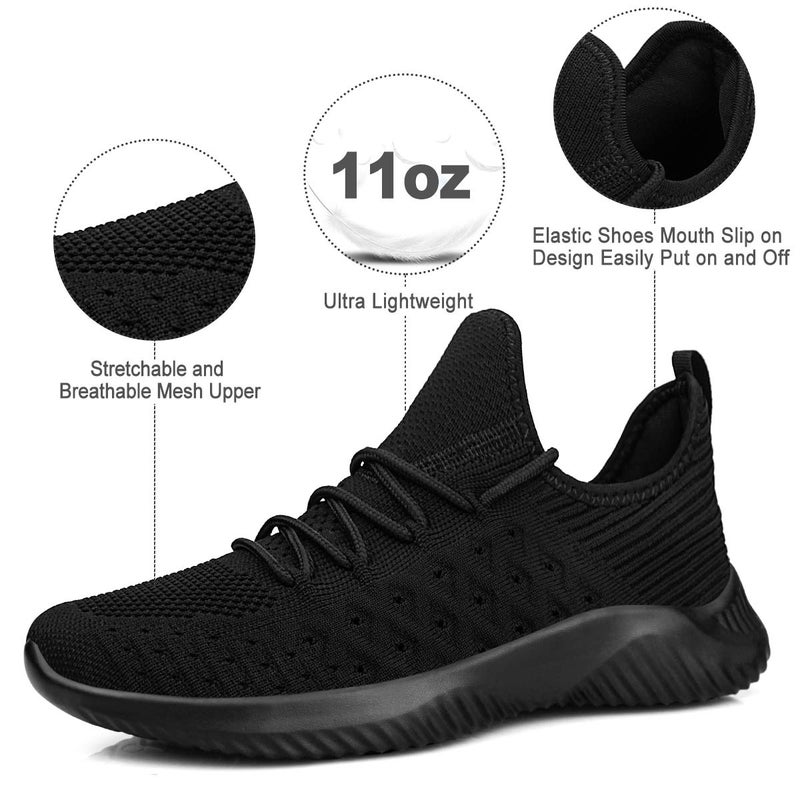 Feethit Womens Slip On Walking Shoes Non Slip Running Shoes Breathable Workout Shoes Lightweight Gym Sneakers All Black Size 9 - Image 3