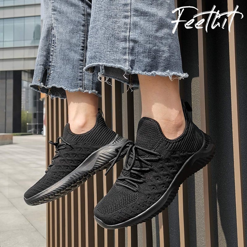 Feethit Womens Slip On Walking Shoes Non Slip Running Shoes Breathable Workout Shoes Lightweight Gym Sneakers All Black Size 9 - Image 2