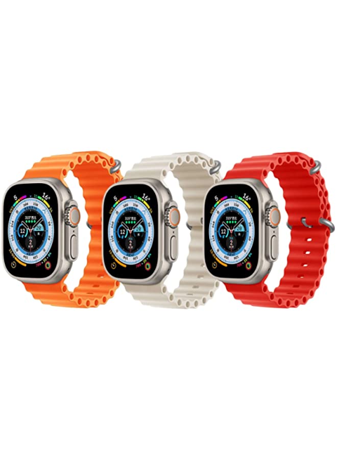 IAF Silicone Ocean Band Orange, Pearl White and Red for Apple Watch Ultra 8 49mm Set of 3