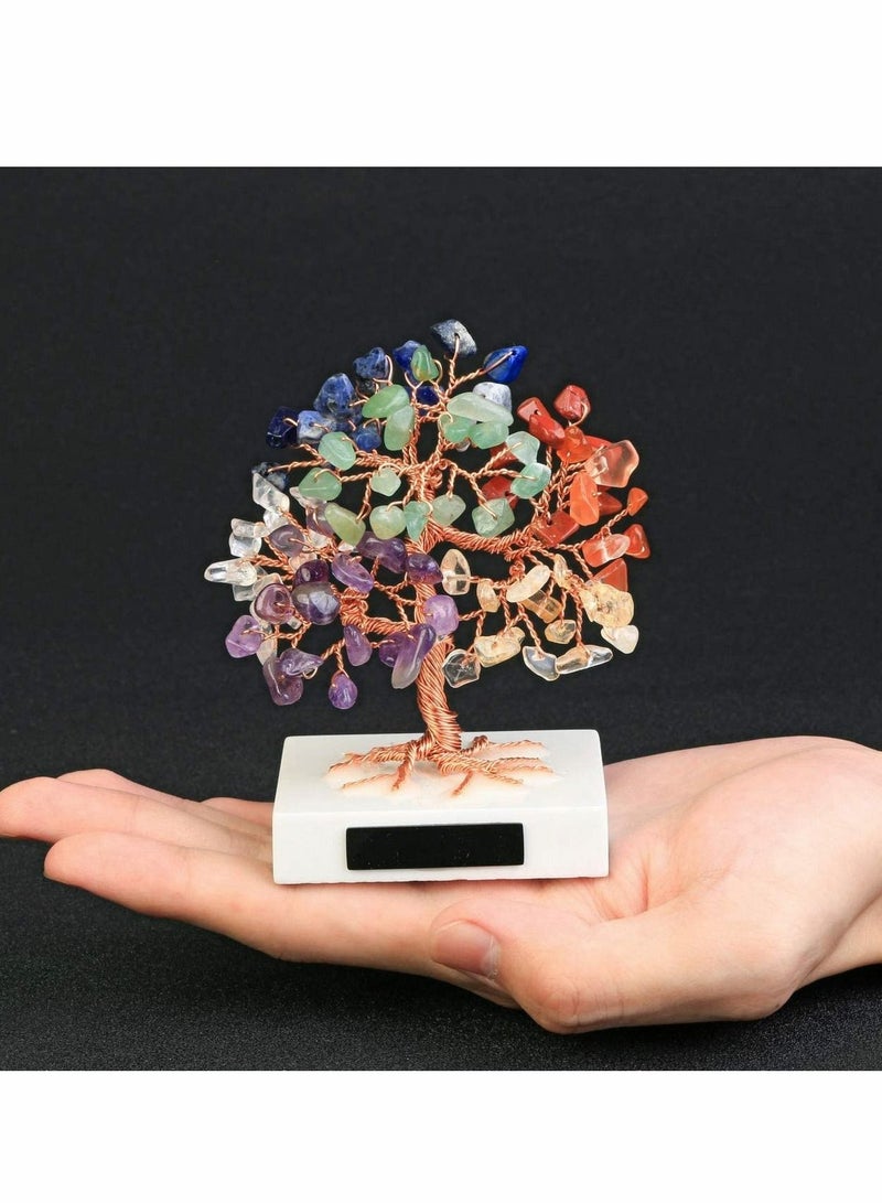 Excefore 3.54"-4.7" Mini Natural 7 Chakra Healing Crystals Money Tree Tumbled Gemstones Bonsai Fortune Tree on Marble Base Feng Shui Ornaments for Good Luck, Wealth Home Office Decor Spiritual Gift - Image 5
