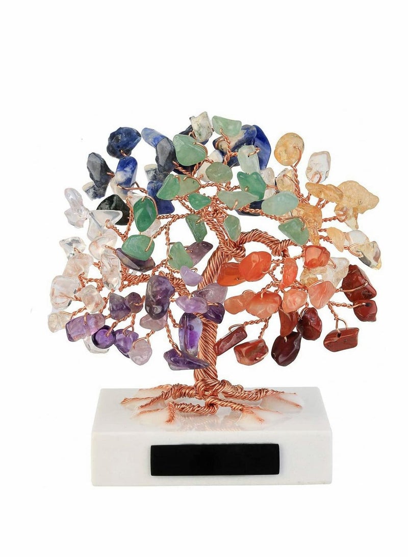 Excefore 3.54"-4.7" Mini Natural 7 Chakra Healing Crystals Money Tree Tumbled Gemstones Bonsai Fortune Tree on Marble Base Feng Shui Ornaments for Good Luck, Wealth Home Office Decor Spiritual Gift - Image 1