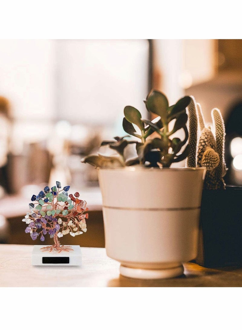 Excefore 3.54"-4.7" Mini Natural 7 Chakra Healing Crystals Money Tree Tumbled Gemstones Bonsai Fortune Tree on Marble Base Feng Shui Ornaments for Good Luck, Wealth Home Office Decor Spiritual Gift - Image 3