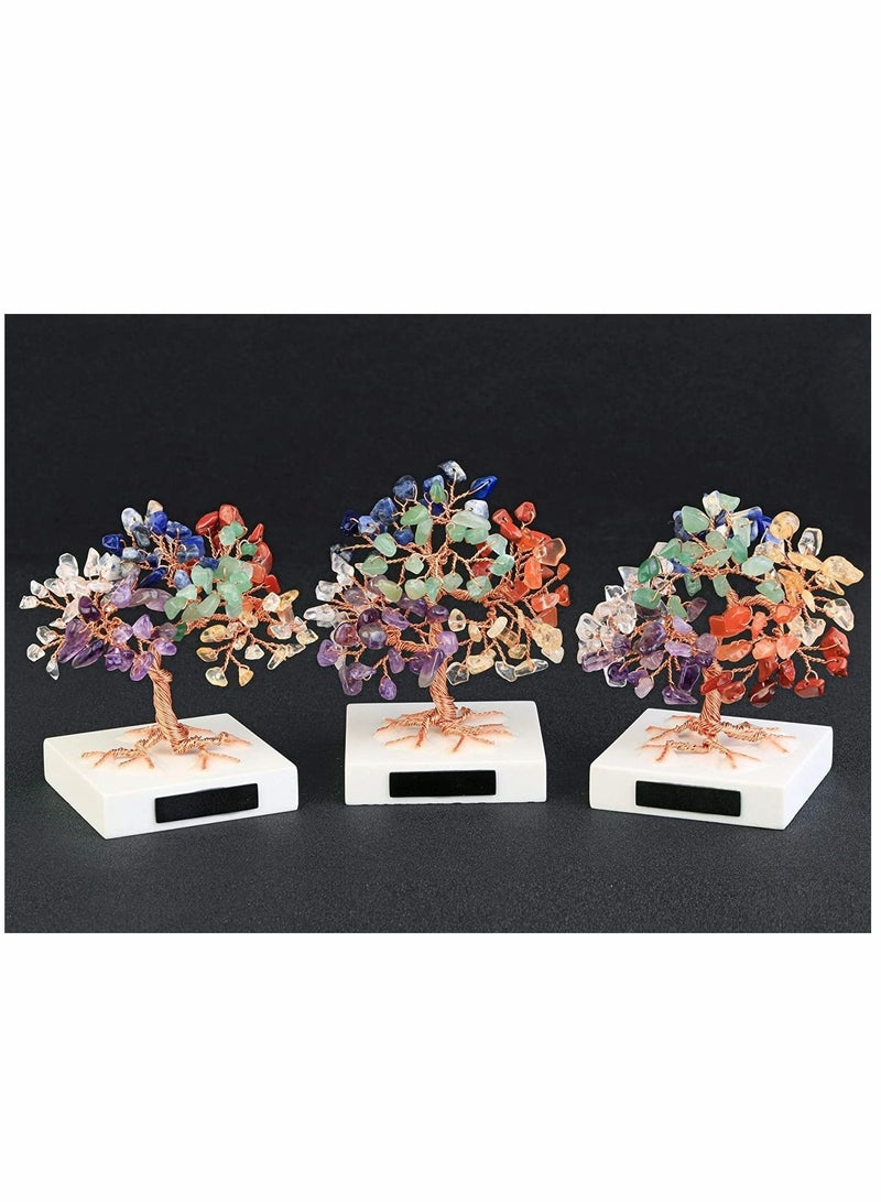 Excefore 3.54"-4.7" Mini Natural 7 Chakra Healing Crystals Money Tree Tumbled Gemstones Bonsai Fortune Tree on Marble Base Feng Shui Ornaments for Good Luck, Wealth Home Office Decor Spiritual Gift - Image 2