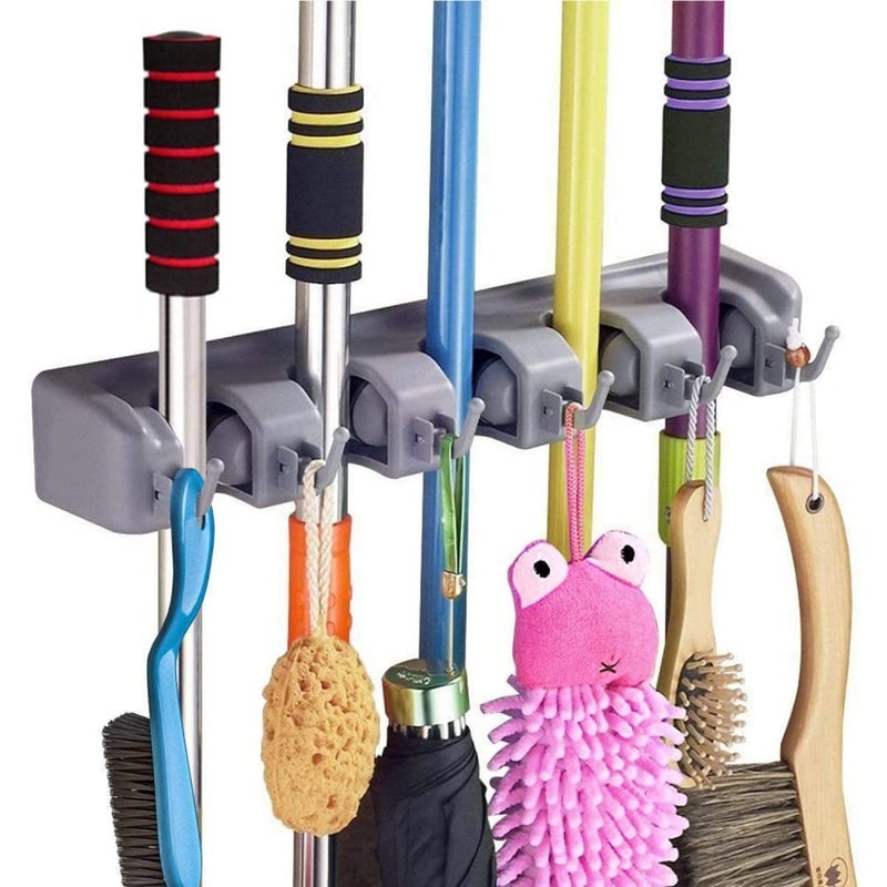 MANTRA CREATION Broom Holder Wall Mount Mop Holder Wall Mounted Broom Holder Wall Mounted Mop Holder 5 Slot Broom Holder Mop and Broom Holder Wall Mount Garage Broom Holder Wall Mount Pack of 1  - Image 1