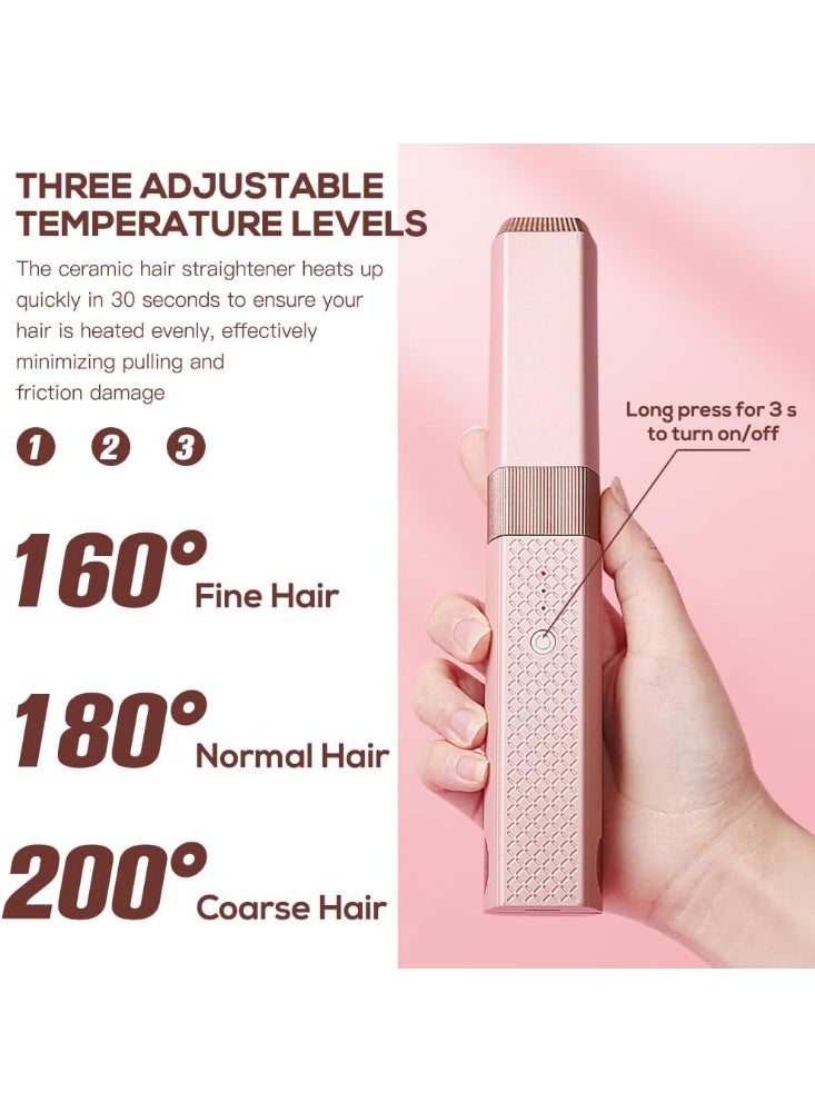 Arabest 2 in 1 Cordless Hair Straightener Curler, Mini Portable Travel Wireless Ceramic Flat Iron and Curler, 30S Fast Heating, 3 Level Anti-Scald, Straight Hair and Curly Hair, Type-C Rechargeable (Pink) - Image 4