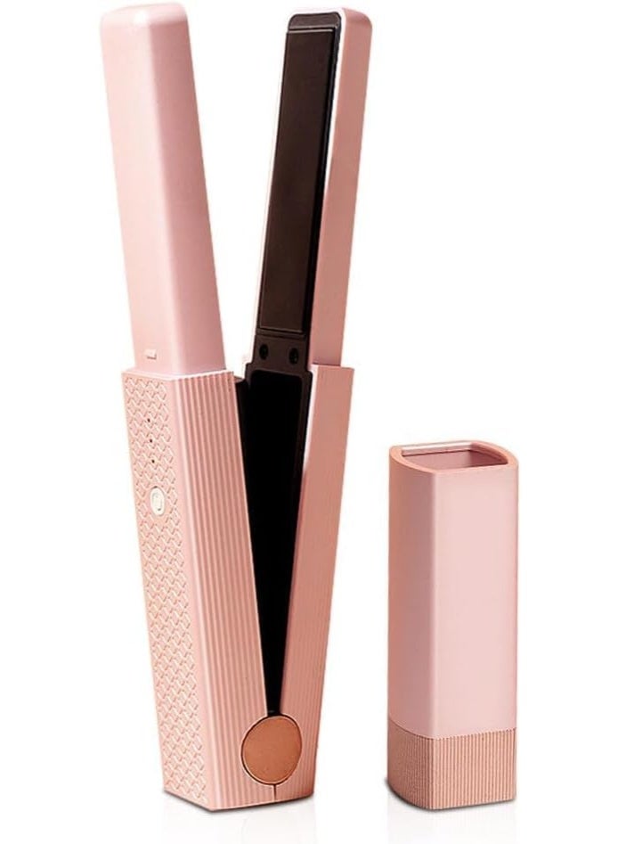 Arabest 2 in 1 Cordless Hair Straightener Curler, Mini Portable Travel Wireless Ceramic Flat Iron and Curler, 30S Fast Heating, 3 Level Anti-Scald, Straight Hair and Curly Hair, Type-C Rechargeable (Pink) - Image 3