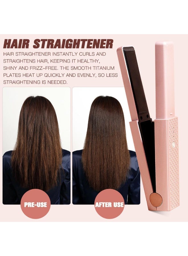 Arabest 2 in 1 Cordless Hair Straightener Curler, Mini Portable Travel Wireless Ceramic Flat Iron and Curler, 30S Fast Heating, 3 Level Anti-Scald, Straight Hair and Curly Hair, Type-C Rechargeable (Pink) - Image 2