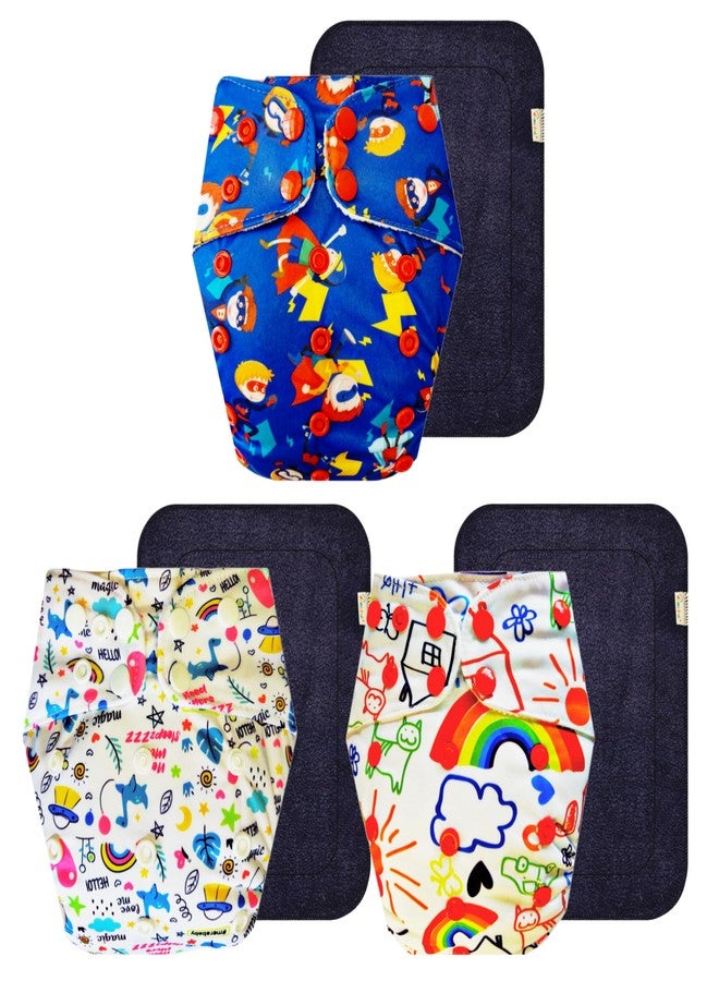 حفاضات قماشية فاخرة من دمبلدو مع حشوة سوداء (عبوة من 3 قطع) | ناعمة ولطيفة | مانعة للتسرب | مناسبة للسفر | تغيير حفاضات بدون قلق | من 3 أشهر إلى 3 سنوات | للجنسين - Image 1