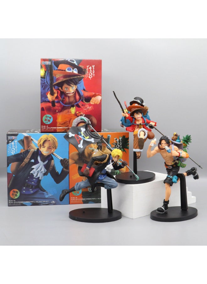 null - Anime Figurine One Piece Luffy Ace Sabo Running Sailing Backpack Model King Ornament Surrounding Doll Decoration-Color:Running 3 Brothers (boxed) - Image 1