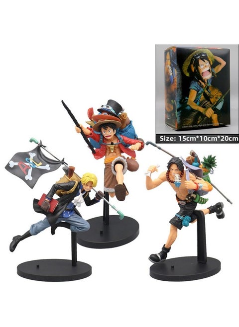 Anime Figurine One Piece Luffy Ace Sabo Running Sailing Backpack Model King Ornament Surrounding Doll Decoration-Color:Running 3 Brothers (boxed)