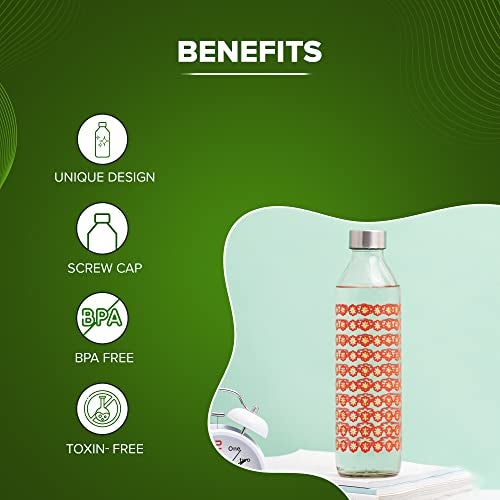 SAND DUNE Set of 6, 800 ml Each Blooming Flowers Printed Glass water bottle, with Leak-Proof Airtight Stainless-Steel Lid for Water, Smoothie, Juices - Reusable Travel Glass Drinking Fridge Bottles - Image 3
