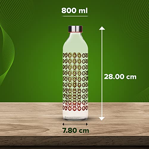 SAND DUNE Set of 6, 800 ml Each Blooming Flowers Printed Glass water bottle, with Leak-Proof Airtight Stainless-Steel Lid for Water, Smoothie, Juices - Reusable Travel Glass Drinking Fridge Bottles - Image 4