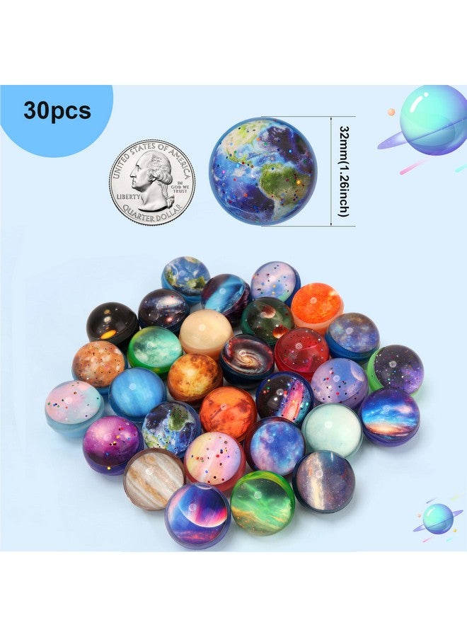 بليلي 30 قطعة من كرات جالاكسي المطاطية، كرات مطاطية بحجم 32 مم، هدايا حفلات الفضاء، كرات مطاطية للأطفال، ألعاب الفضاء للأطفال، حشو أكياس هدايا الكريسماس (30 طرازًا) - Image 2