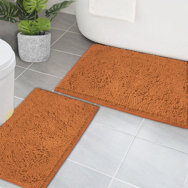 Ainahyva الحمام سجاد Chenille Bath Mat 2 قطعة فائقة امتصاص PVC الحصير الدعم الحمام للحمام الحمام أشعث آلة سميكة الحمام دش قابلة للاستحمام. (الشمبانيا) - Image 1