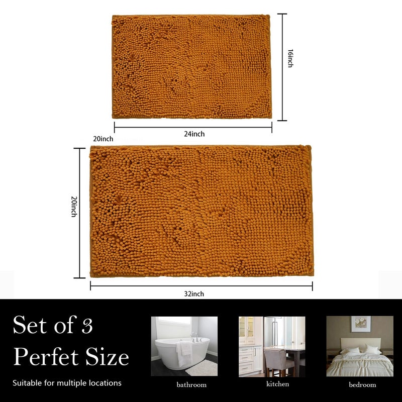 Ainahyva الحمام سجاد Chenille Bath Mat 2 قطعة فائقة امتصاص PVC الحصير الدعم الحمام للحمام الحمام أشعث آلة سميكة الحمام دش قابلة للاستحمام. (الشمبانيا) - Image 2